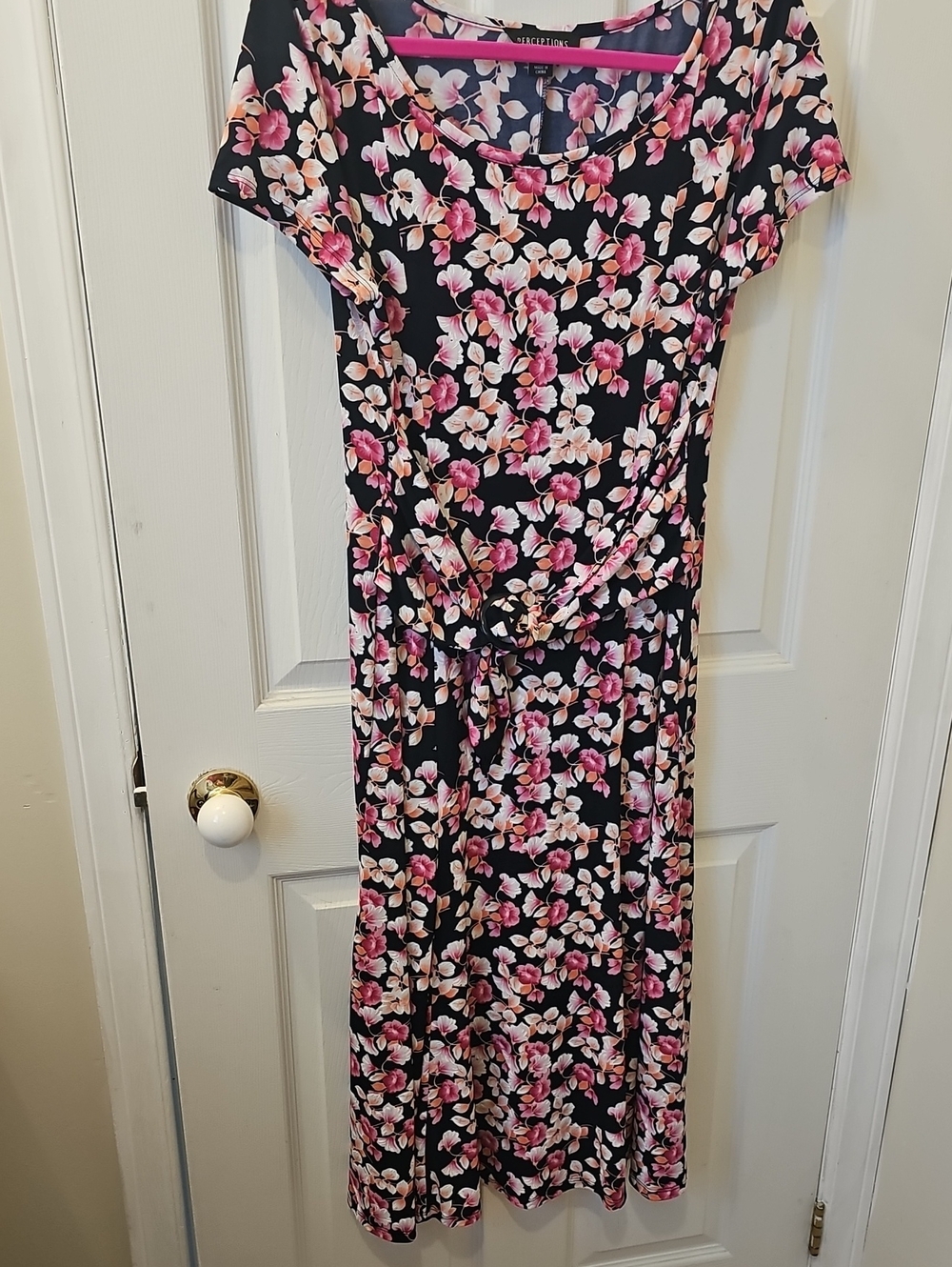 Perceptions Navy Floral Dress with Pink & White Accents